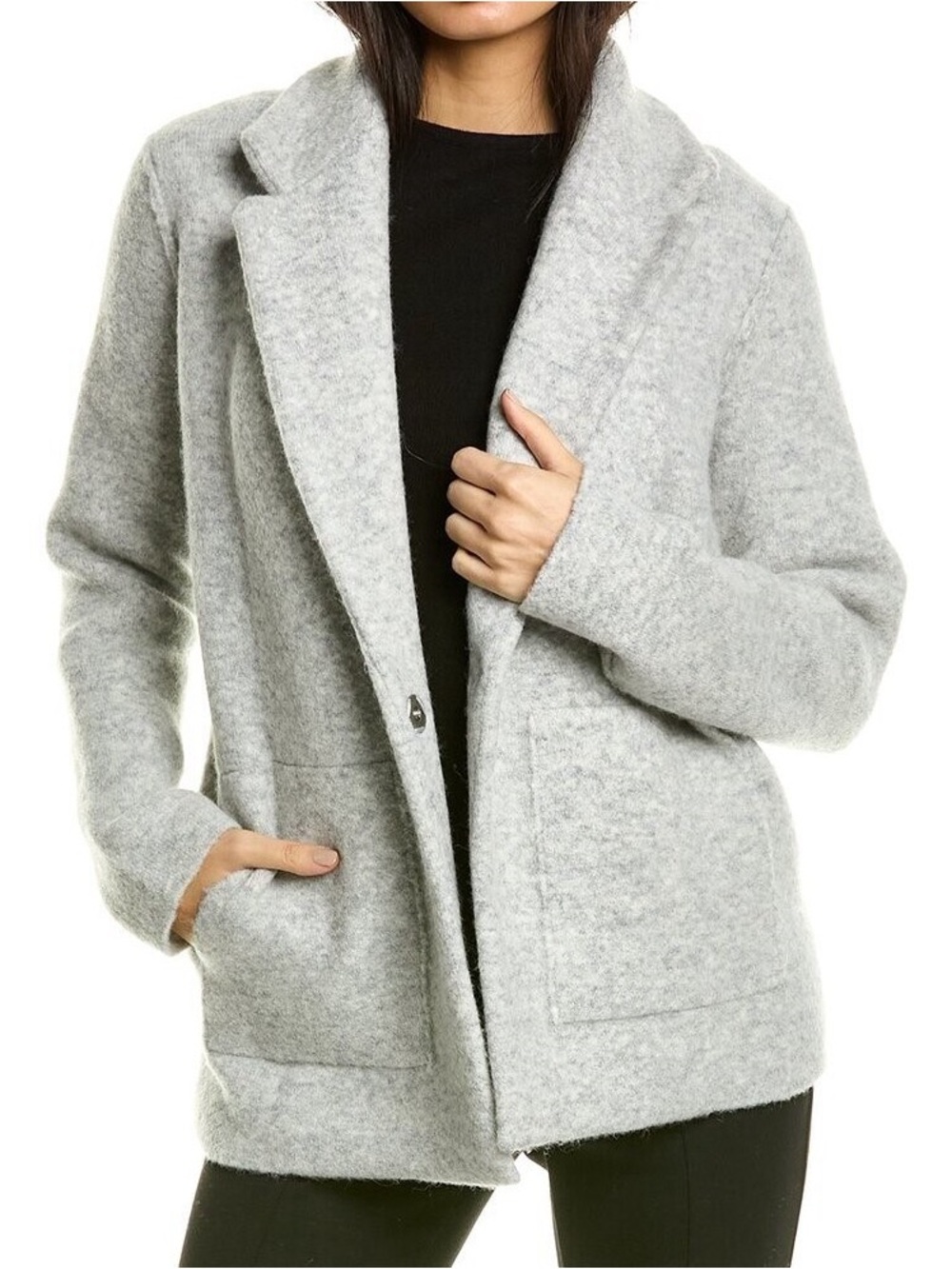 Vince Light Gray Open-Front Wool-Blend Cardigan Jacket